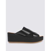 M&S Collection Leather Wedge Heel Elastic Mule Slippers