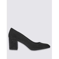 ms collection wide fit suede block heel court shoes