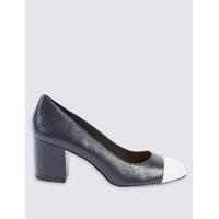 M&S Collection Wide Fit Leather Block Heel Court Shoes