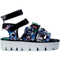 msgm black canvas sandal with floral pattern womens sandals in blue