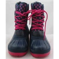 M&S Girls, size 3 navy & pink spotted lace up snow boots