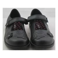 M&S School, size 11/29 black leather floral applique Mary Janes