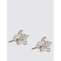 ms collection platinum plated diamant floral stud earrings