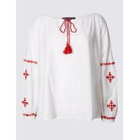 M&S Collection Pure Cotton Embroidered Long Sleeve Blouse