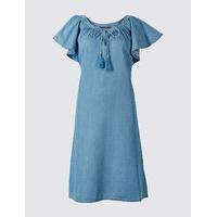 M&S Collection Cotton Rich Flutter Sleeve Swing Dress