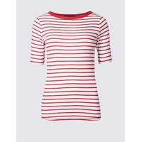 M&S Collection Pure Cotton Striped Half Sleeve T-Shirt