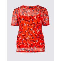 M&S Collection Floral Print Sheer Short Sleeve T-Shirt