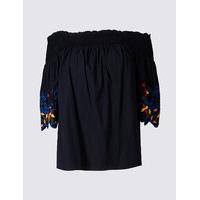 M&S Collection PETITE Embroidered Bardot Blouse