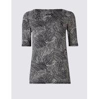 M&S Collection Pure Cotton Linear Print T-Shirt