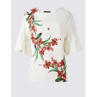 M&S Collection PLUS Cotton Rich Floral Print T-Shirt
