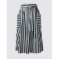 ms collection pure cotton striped tie waist midi skirt