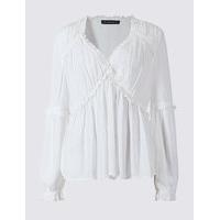 M&S Collection Crinkle Ruffle V-Neck Long Sleeve Blouse