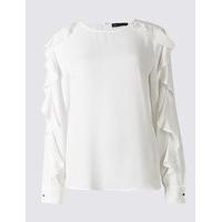 ms collection ruffle sleeve round neck blouse