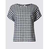 ms collection cotton blend gingham short sleeve shell top