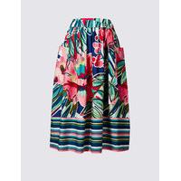 M&S Collection Pure Cotton Printed Tie Waist Midi Skirt