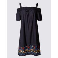 M&S Collection PETITE Pure Cotton Embroidered Swing Dress