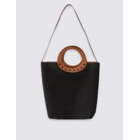 M&S Collection Faux Leather Wooden Handle Tote Bag
