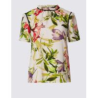 M&S Collection Floral Print Round Neck Short Sleeve Blouse