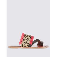 M&S Collection Leather Animal Print Tassel Mule Sandals