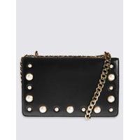 ms collection faux leather pearl shoulder bag
