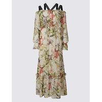 ms collection floral print ruffle sleeve maxi dress