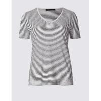 M&S Collection Linen Blend Striped Short Sleeve T-Shirt