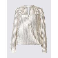 M&S Collection Striped Notch Neck Long Sleeve Blouse