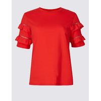 M&S Collection Pure Cotton Ruffle Short Sleeve T-Shirt
