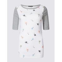 M&S Collection Pure Cotton Palm Print Half Sleeve T-Shirt