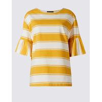 M&S Collection Cotton Rich Striped Flared Sleeve T-Shirt