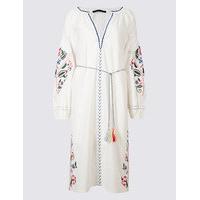 M&S Collection Embroidered Long Sleeve Tunic Midi Dress