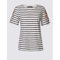 M&S Collection Pure Cotton Embroidered Sleeve T-Shirt