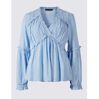 M&S Collection Crinkle Ruffle V-Neck Long Sleeve Blouse