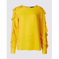 ms collection ruffle sleeve round neck blouse