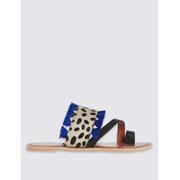 M&S Collection Leather Animal Print Tassel Mule Sandals