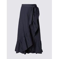 M&S Collection Pure Cotton Striped A-Line Wrap Midi Skirt