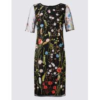 M&S Collection Embroidered Mesh Sleeve Shift Dress