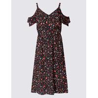 M&S Collection PETITE Floral Print Ruffle Swing Midi Dress