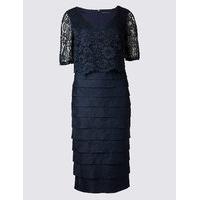 ms collection shutter pleat floral lace shift midi dress