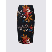 ms collection cotton rich floral print pencil midi skirt