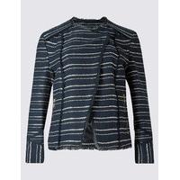 ms collection cotton blend striped fringe jacket