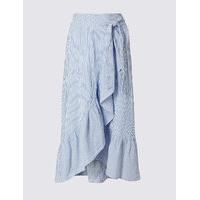 M&S Collection Pure Cotton Striped A Line Wrap Midi Skirt