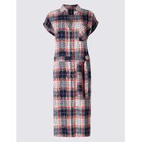 ms collection pure cotton checked midi dress with belt