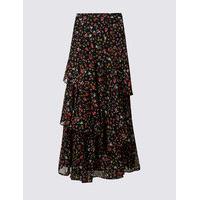 ms collection tiered ditsy print a line maxi skirt