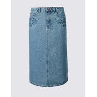 ms collection denim embroidered a line midi skirt