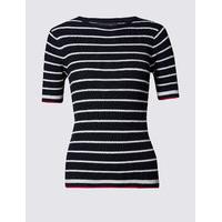 M&S Collection Striped Contrasting Hem Round Neck Jumper