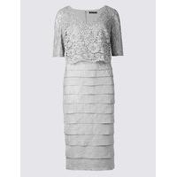 ms collection shutter pleat floral lace shift midi dress