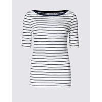 M&S Collection Pure Cotton Striped Half Sleeve T-Shirt