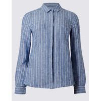 ms collection pure linen striped long sleeve shirt