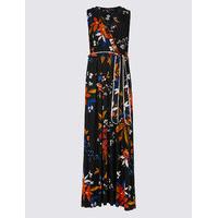 ms collection floral print flare maxi dress with belt